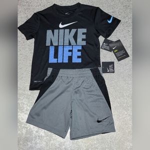 🖤🩶NWT Boys Size 4 Nike Life Black and Smoke Grey 2 Piece Shirt and Shorts Set